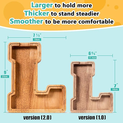 SummiDate Wooden Letter Piggy Bank| Piggy Bank for Boys Girls Toddler| Alphabet L Money Bank| Coin Bank Birthday Gift for Kids|Birthday Easter Gifts for Kids (L)
