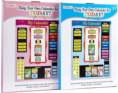 ZazzyKid Magnetic Calendar & Weather Chart for Kids - Preschool Daily Calendar Learning for Days of the Week, Months, Weather & Season Blue