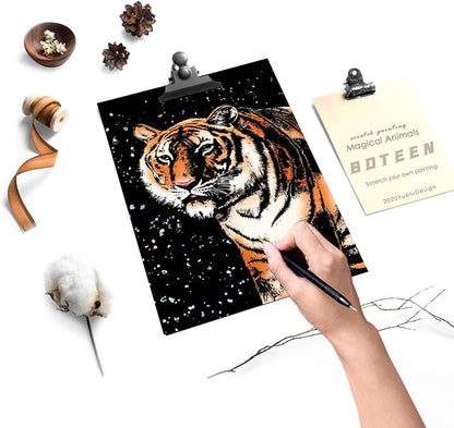 Scratch Rainbow Painting Art Paper Scratch & Sketch Art for Adults Scratch Painting Creative Gift Engraving Art&Craft Set Sketch Pad DIY Scratchboard with 4 Tools 11.7''x8.3''(Animal Series)