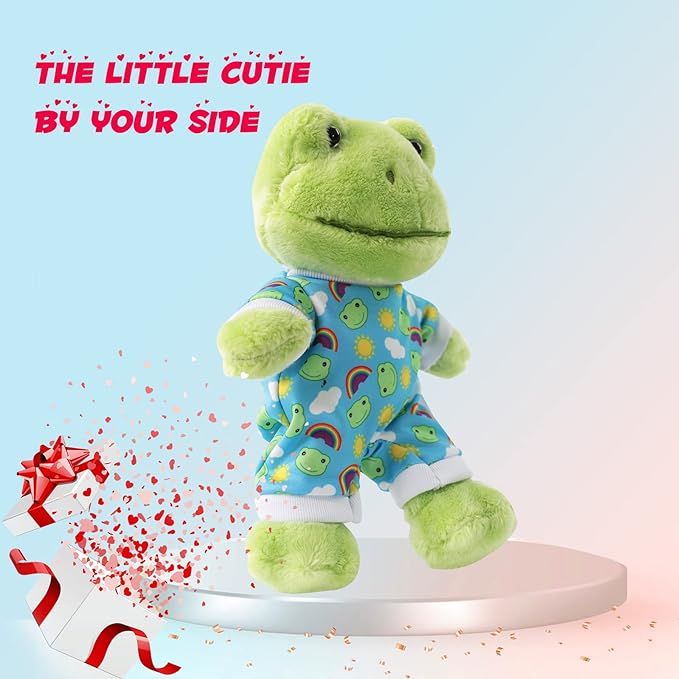 9Inch Green Frog Plush, Soft Frog Stuffed Animal Plush Toy, Kawaii Plush Doll, Cute Plushie with Cloths Toy Gift for Kids Children Birthday