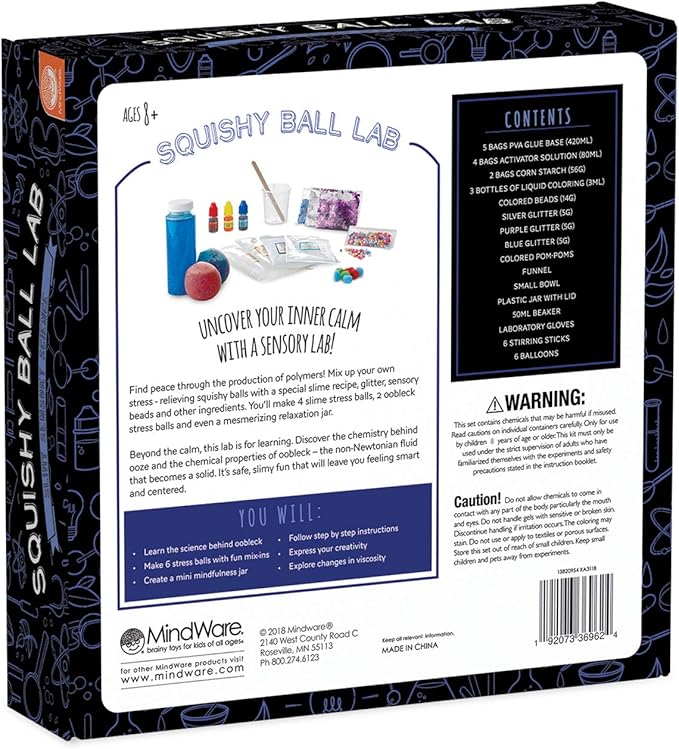 MindWare Science Academy Squishy Ball lab - Kids & Teens Make 3 Squishy Ball Stress Toys with Our 35pc Set - Wild & Weird Experiments for Boys & Girls - Great Educational Gift