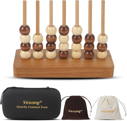 4 in a Row Game Wooden - 4 Connect in a Row Classic Strategy Game for Adults Kids,Four Connect Same Colour in a Row,Portable Travel Games Family Board Games with Storage Bag