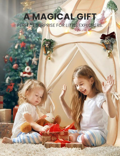 besrey Hexagonal Kids Play Tent, Large Children's Fort with Star Lights, Easy Setup for Indoor Outdoor Playhouse, Gift for Boys Girls, White