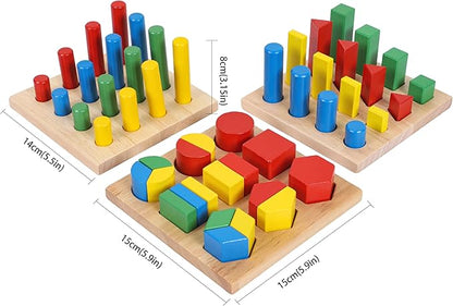 TOWO Wooden Geometric Shapes Stacking Rings and Fractions Boards 8 in 1 Set Puzzles- Shape Sorter Sorting Toy Stacking Game – Montessori Materials Educational Learning Toys for 3 4 5 6 Years