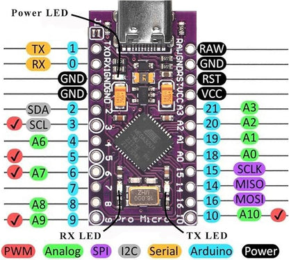 1x Pro Micro Board 5V/16MHz Module Board Type C Port for Arduino Leonardo