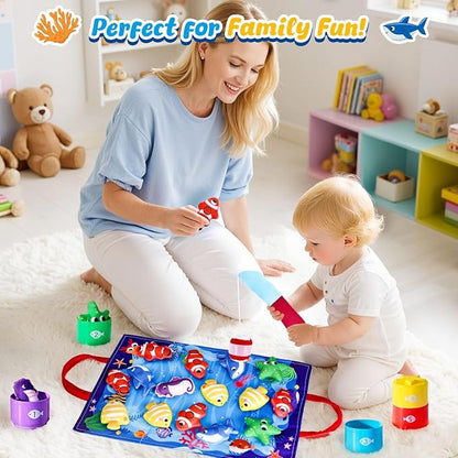 LovesTown Montessori Toys for Toddlers, Preschool Learning Toys Cloth Fishing Games with Stacking Cups Color Sorting Games for Kids Gifts for Boys Girls
