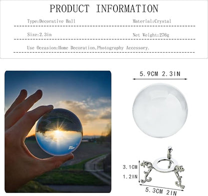 ZEERSHEE 60mm Sparkling Clear Crystal Ball with Stand Handcrafted Photography Prop for Magical Shots Elegant Home & Party Decor for Women