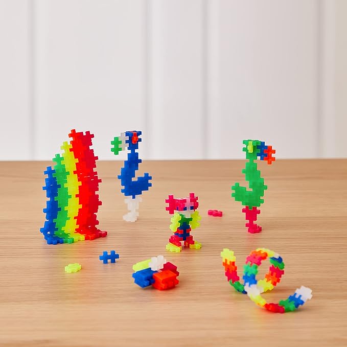 Plus Plus 70 Piece Interlocking Building Blocks for Kids, Open Ended Connecting Toys, Stem Bin Classroom Mini Manipulatives - Neon Mix Play Tube
