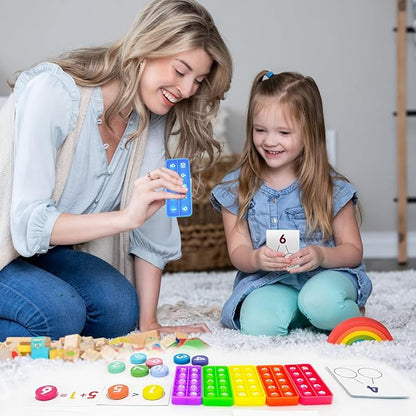 Math Flash Cards + Popper Fidget Board, Addition & Subtraction Times Table Chart, Counting Number Math Manipulatives Game, Educational Toy for Kindergarten Classroom Kids 1st 2nd 3rd