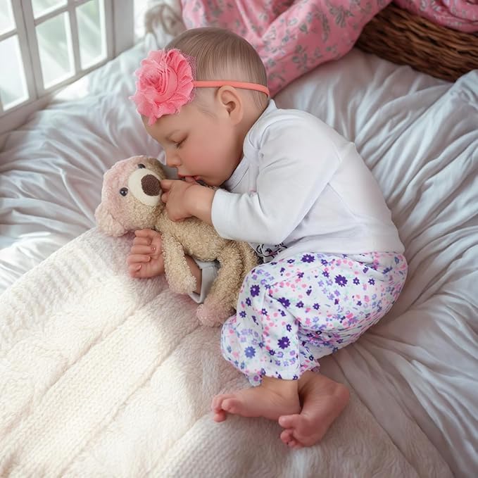 JIZHI Lifelike Reborn Baby Dolls Girl, 17 Inch Real Baby Doll Soft Body Realistic Newborn Vinyl Silicone Baby Doll Full Body Poseable Real Life Baby Dolls with Feeding Kit Gift Box for Kids Age 3+