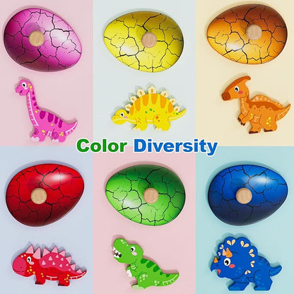 Wooden Puzzles for Toddlers 18+ Months, Dinosaur Egg Shape Puzzle for Boy Girl, Montessori Shapes Sorter Board Puzzle for 1 2 Year,Preschool Learning Toys for Baby Kids