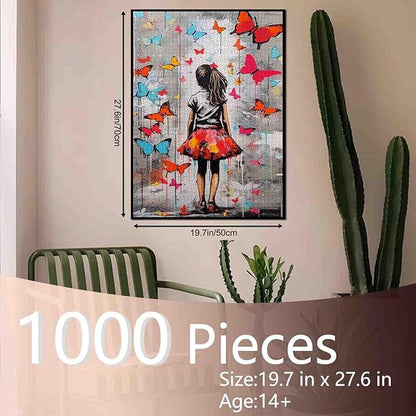 Tucocoo 1000 Piece Jigsaw Puzzles for Adults Colorful Butterfly Painting Jigsaw Puzzle Banksy Girl 1000 Pieces Puzzles for Challenging Family Activity Game Graffiti Street Art DIY Puzzle Wall Decor