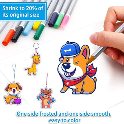 chfine Heat Shrink Plastic Sheets Keychain Kit, 200Pcs Shrinky Dink Sheets Kit Shrink Art Kits Including 20 Pcs Shrink Paper Sheets, Hole Punch, Pencils, Keychains, Tweezers, Scissors for Crafts