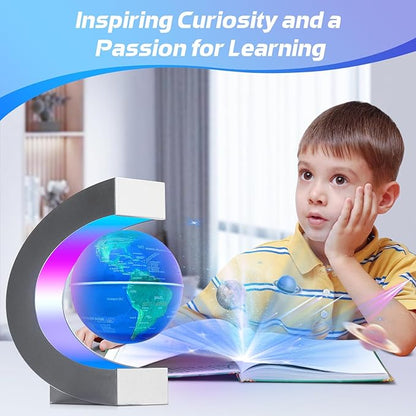 Magnetic Levitating Floating Globe Lamp with Multicolor LED Lights, Cool Gadgets C Frame Floating Globe for Office Home Desk Decor, Cool Tech Gift for Men Father Husbands Boys and Girls