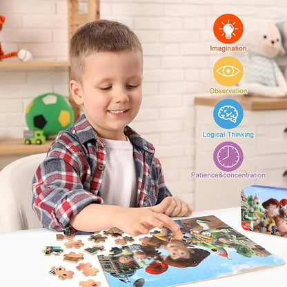 Puzzles for Kids Ages 4-8,Kids Puzzle in a Metal Box,Cute Kid Small Toys Puzzles,Children Boys Girls Learning Educational Toy,100 Pieces