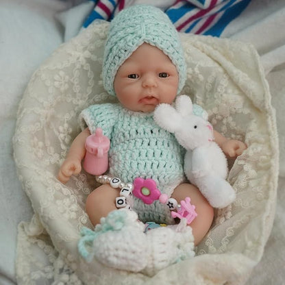 7 Inch Mini Silicone Baby, Reborn Baby Dolls Silicone Full Body Girl Cindy, Realistic Newborn Baby Doll Real Life Miniature Baby Doll with Feeding Accessories