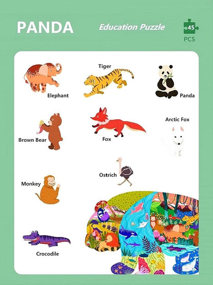 Floor Puzzles for Kids Ages 3-5, 4-6, Big Pieces Jumbo Puzzles Colorful Animal Shaped Puzzle Learning Educational Toys Games Gifts for Children(Panda-45 Pieces)