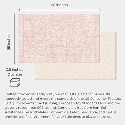Baby Care Soft Rug (Prestige, Ikat - Inca Pink) 98'' x 59'' Original One-Piece Reversible Rollable Waterproof Play Mat for Infants, Babies, Toddler, and Kids