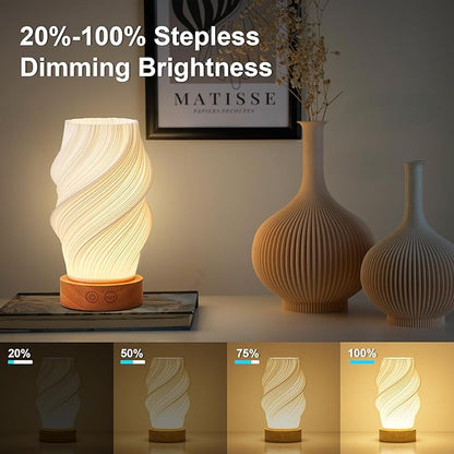 Cordless LED Table Lamp, Battery Operated Portable Desk Lamp, 3 Color & Dimmable, Modern Rechargeable Table Light for Living Room,Bedroom,Bedside, White, 8.6inch