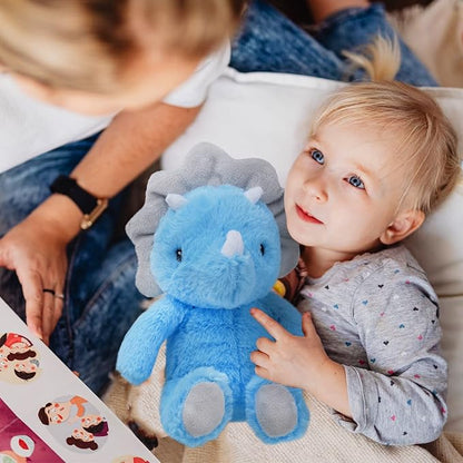 VANLINNY Blue Dinosaur Stuffed Animals, 9" Soft Dinosaur Plush Toys for Boys, Cute Triceratops Figure, Birthday Xmas Gifts for Grandkids Boys Toddlers and Girls 3 4 5 6 7 8 Year