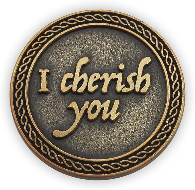 Romantic Love Expression Antique Gold Plated Pocket Coin for Date Night, I Cherish You, I Can't Stop Thinking About You, Love Gift for Men & Women, from Him or Her