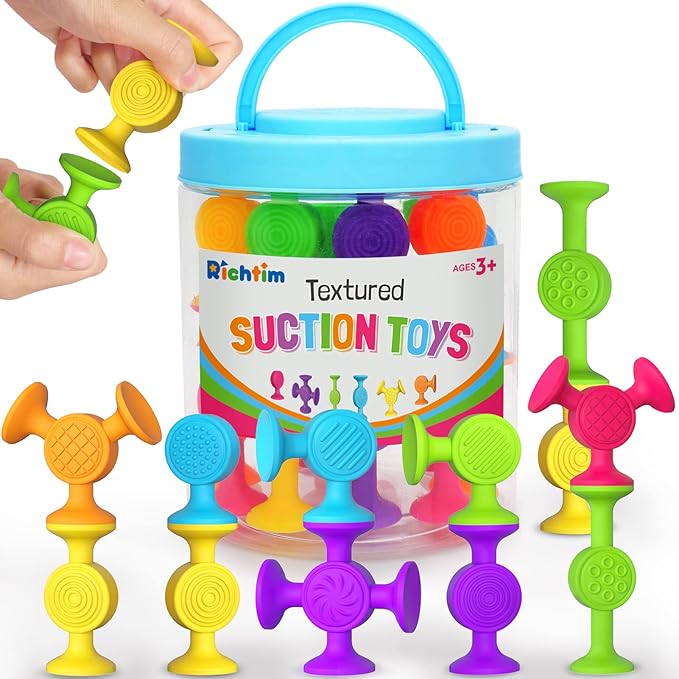 Textured Suction Bath Toys for Toddlers: 30 Pcs Silicone Baby and Toddler Sensory Fine Motor Toys - Great for Autism/ADD/ADHD - Christmas Stocking Stuffers Indoor Outdoor Travel