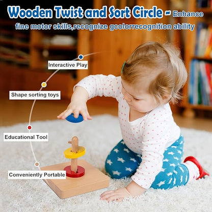 Adena Montessori Wooden Twist and Sort-Circle Preschool Equipment Early Development Baby Toy