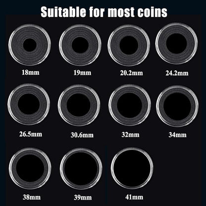 MUDOR 108 Pieces Silver Dollar Coin Holder, 41mm Storage Case with Lock, Coin Holders with 10 Size Gaskets, Coin Collection Supplies for Cent,Nickel,Quarter, Morgan,Silver Eagle