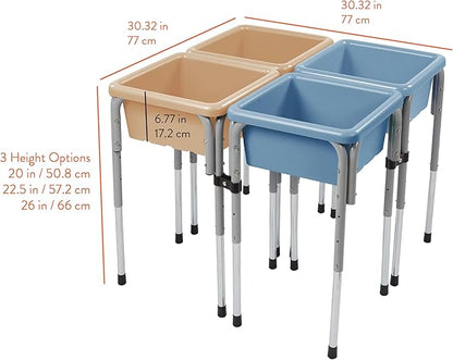 Quad Sensory Tables with Lids, Adjustable Table, Sand/Powder Blue