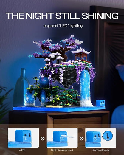 Kimiangel Cherry Blossom Bonsai Tree Set with Lights, Collectible of Japanese Sakura Tree House Model Building Kit, Birthday for Kids Age 14+&Adults Chineses Architecture