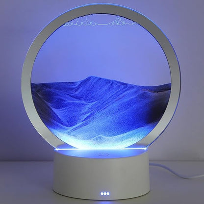 Moving Sand Art Liquid Motion, 3D Deep Sea Sandscape Color Quicksand Decor, Round Glass Moving Sand Art Picture Relaxing Desktop Home Office Work Decor (Black, 6 inch)