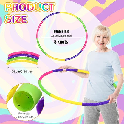 Sratte 8 Pcs Color Hoop Detachable Adjustable Hoop Exercise Ring Plastic Toys for Teens Games Gymnastics Dog Agility Equipment Party Decor, 4 Colors