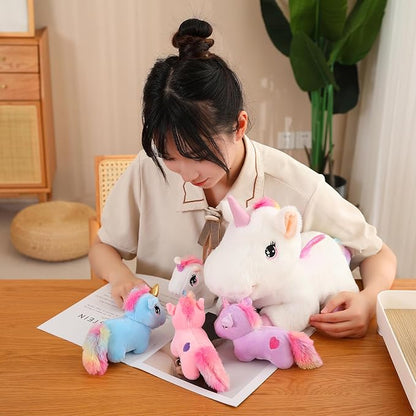 SQEQE Unicorn Toys Stuffed Animal 5 in 1, Plush Toy Rainbow Flying Unicorns with Wings for Christmas, Valentine's, Birthday Gifts, Plushies Unicorn Pillow with 4 Babies in Her Tummy for Girls Age 4-8