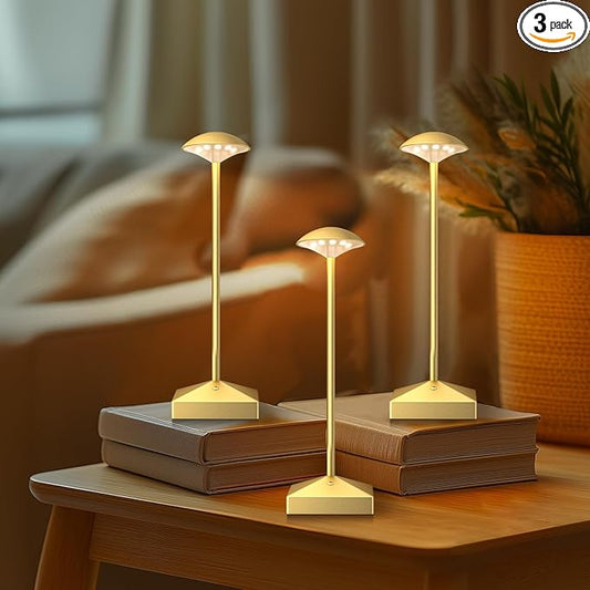 3 Pack 8.26in Gold Small Cordless Table Lamps Rechargeable, Battery Operated Mini Lamp, Small Lamp Touch Portable Table Lights, LED Night Light for Bedside/Dining/Bar/Outdoor (Gold-B)