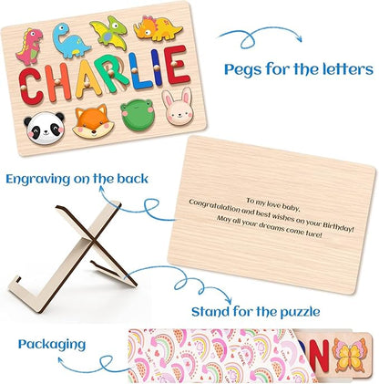Baosity Personalized Name Puzzle for Kids, Custom Wooden Puzzles for Toddler 1-3, Baby Toddler Toys for 1 Year Old, Personalized Christmas Birthday Gifts for Boy & Girl