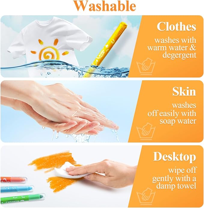 M&G 24 Pcs Tempera Paint Sticks, 24 Colors Solid Tempera Paint Set for Kids, Washable, Quick Drying, Non-Toxic, Works Great on Paper, Wood, Glass