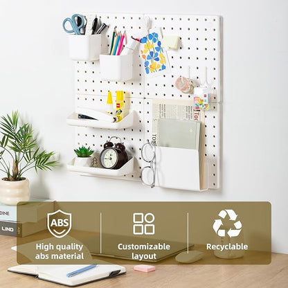 VUSIGN Peg Board Combination Kit, 22"x22" Pegboards and Accessories for Wall Organization, Pegboard Wall Organizer for Office, Home, Desk, White