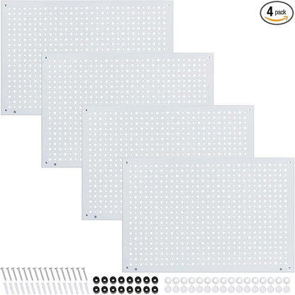 Peg Board, Heavy Duty Steel Organization Panels, Universal 1/8 and 1/4 Peg Board Accessories, Ideal for Garage Tool Storage, Pack of 4(White, 16X10.5)