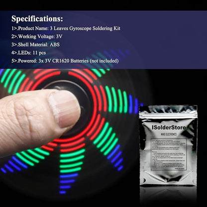 ISolderStore Soldering Practice Kit 3 Leaves LED Rotating Gyroscope DIY Kit Soldering Project Electronics Kit Soldering Practice Kit for Kids and Adults