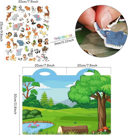 3D Jungle Animals Puffy Sticker Play Set Gifts Sticker Book Zoo Animals Window Clings Decals Home Airplane Classroom Nursery Safari Party Supplies Decorations Removable 100 Reusable Puffy Stickers