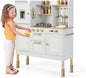 INFANS Kid Kitchen Playset, Toddler Wooden Pretend Cooking Set with Realistic Light & Sound, Stove, Sink, Microwave, Storage Cabinet, Play Kitchen Toy Set for Children Boys Girls