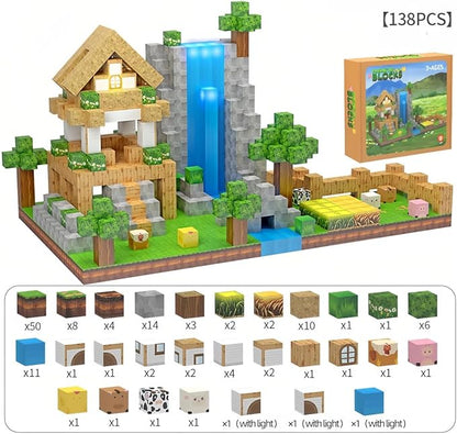 138 Pcs Magnetic Building Blocks, Enhance STEM Learning, Creative Play & Logical Thinking, Durable & Vibrant Color with Light Up Blocks, Ideal for Classroom & Screen-Free Entertainment (Forest Farm)