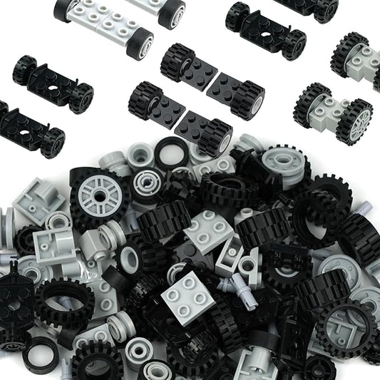 Wheels and Axles Set, Car Parts Chassis Pieces Tires Building Blocks, Compatible with Classic Bricks Toys