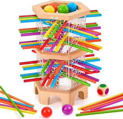 Montessori Wooden Board Game, 42 Colorful Sticks Dice Games for Kids 3 4 5 6 Years, Math Learning Toys Fine Motor Skills & Counting Educational Toy, Family Travel Game Birthday Gifts for Boys Girls