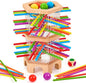 Montessori Wooden Board Game, 42 Colorful Sticks Dice Games for Kids 3 4 5 6 Years, Math Learning Toys Fine Motor Skills & Counting Educational Toy, Family Travel Game Birthday Gifts for Boys Girls