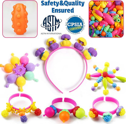 FUNZBO 650pcs Pop Beads - Jewelry Making Kit for 3 4 5 6 7 8 Year Old Little Girls, Arts and Crafts Toys for Kids, Necklace Bracelet Creativity Snap Set Top Best Christmas Birthday Gifts