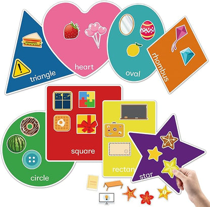 BelleAngle Shape Sorters for Toddlers, Shape Puzzle and Matching Games Set for Kids Learning Sorting Toys with 8 Sorting Mats and 48 Everyday Objects for Preschool Classroom Must Haves Decor