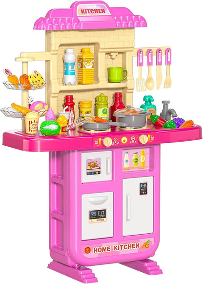 TEMI Pretend Food Kitchen Toys for Girls Age 3 4 5 6 7 8 - Kitchen Accessories Platset with Sound and Light, Cutting Food Toy, Pretend Play for Kids, Indoor Outdoor Cooking Set, Birthday Gifts 8-9