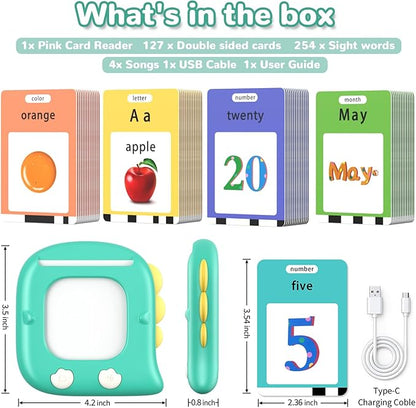 Kidzdo Dinosaur Talking Flashcards with 254 Words, Birthday Gifts for 2 3 4 5 6 Years Old Boys and Girls, Educational ABCs Learning Toy, Pocket Speech Language Therapy Toys for Autism Kids 1-6, Green