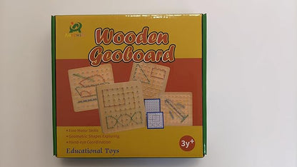 Wooden Geoboard with Rubber Bands, STEM Educational Toy for Spatial Reasoning and Fine Motor Skills Kids 3 Years+
